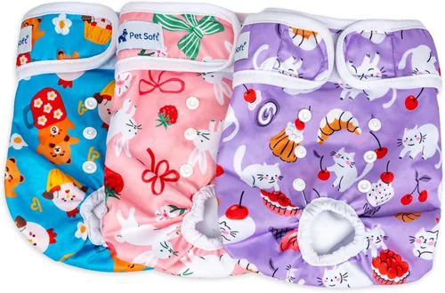 Miniatura 12 de Pet Soft Pañales para perras, paquete de 3 pañales lavables para perros en celo, reutilizables, bragas de período, pañales para cachorros hembra