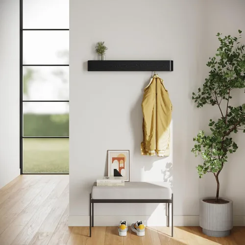 Miniatura 6 de Kazai. Perchero de pared 'Toke' – Perchero de diseño moderno con ganchos ocultos de pared – Perchero de panel de chapa de madera maciza – Roble