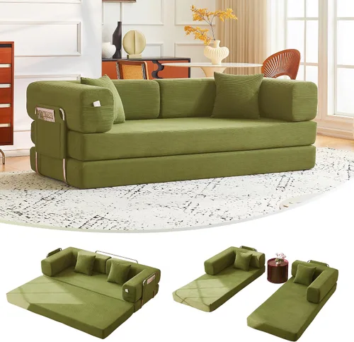 Miniatura 9 de Sofá cama convertible de 79 pulgadas con almohadas, sofá cama plegable de pana con marco de forma fija, sofá sin hueso para sala de estar