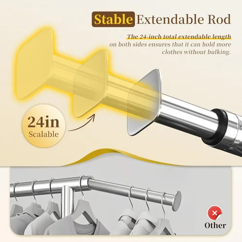 Miniatura 4 de Raybee Perchero resistente de 75 pulgadas extra ancho, 450 libras con 4 ganchos, ruedas bloqueables, perchero de metal para dormitorio, lavandería
