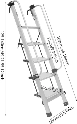 Miniatura 3 de Escalera montada en la pared, litera de metal de 5 escalones, escalera de escalada con pasamanos ajustables para ático, sótano, exterior, 66.1 x