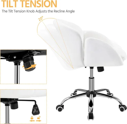 Miniatura 6 de Yaheetech Silla Linda de Escritorio para Hogar y Oficina, Silla Ajustable Moderna Tapizada Giratoria con Respaldo y Brazos para Trabajo, Estudio