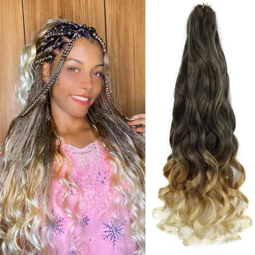Miniatura 18 de Cabello rizado francés trenzado de 10 pulgadas, color 4, cabello rizado preestirado, 8 paquetes de trenzas de ganchillo de rizo francés para trenzas