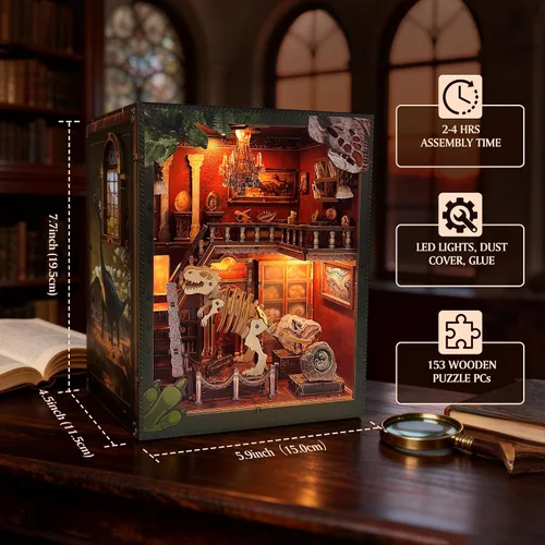 Miniatura 3 de Soothee Kit de manualidades Rincón del libro con luces LED (Museo de Dinosaurios) - Rompecabezas 3D para adultos y adolescentes, miniaturas y kits
