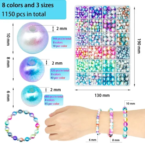 Miniatura 2 de 1150 cuentas de perlas de imitación de sirena degradadas para manualidades, cuentas de perlas de imitación ABS de imitación, arcoíris, varios