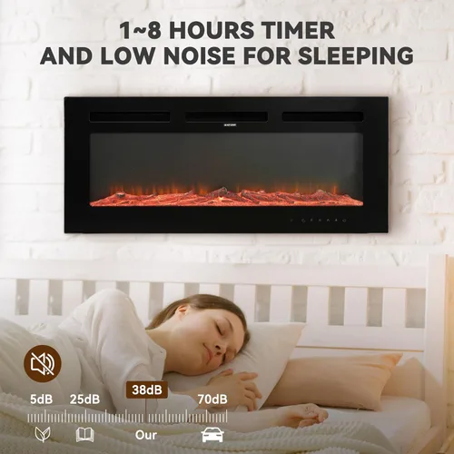 Miniatura 4 de Chimenea eléctrica montada en la pared y empotrada de 36 pulgadas con control remoto temporizador de 8 horas, 12 llamas, pantalla táctil, calentador