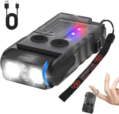 Miniatura 11 de BORUIT V20 - Linterna pequeña y potente con cabeza giratoria de 180°, súper brillante con luz lateral de mazorca, linternas recargables USB C