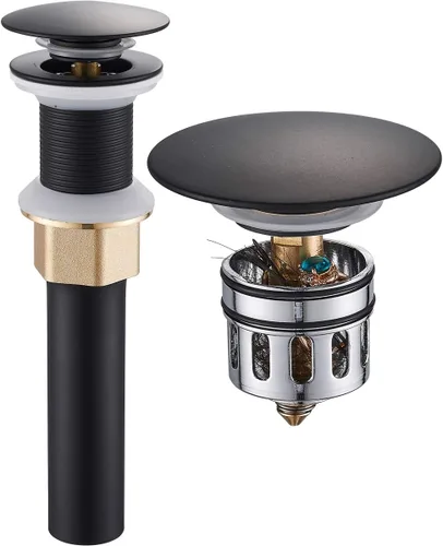 REGALMIX Drenaje desplegable, tapón de drenaje para lavabo de baño, colador antiobstrucción integrado, sin desbordamiento negro mate, se adapta al