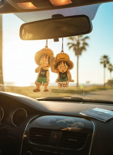 Miniatura 2 de PumpCar - Ambientador para automóvil de una pieza con aroma a cereza, 2 piezas Luffy Kid colgante de doble cara de anime japonés para espejo