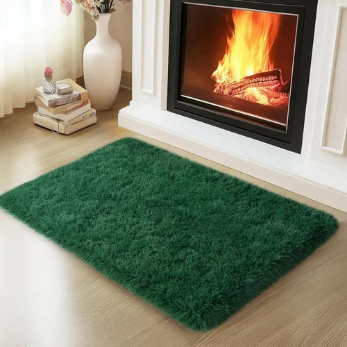 Mugorn - Alfombras suaves y esponjosas de 2 x 3 pies para el hogar, alfombra pequeña con 4 mallas antideslizantes, color verde oscuro, 2 x 3 pies