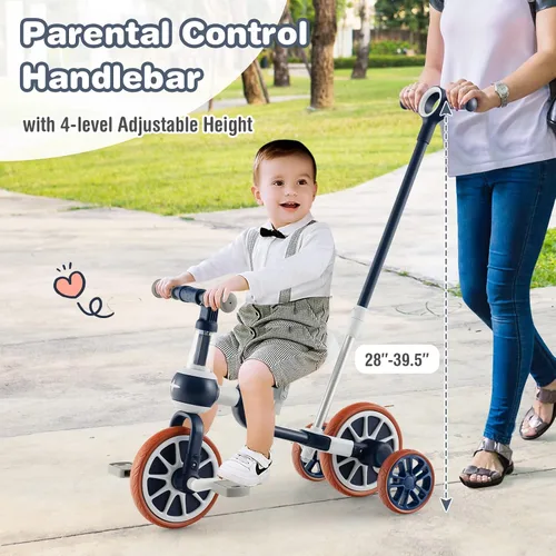 Miniatura 4 de BABY JOY Triciclo 4 en 1 para niños de 2 a 4 años, triciclo de equilibrio para niños con asiento ajustable y mango de empuje, pedales extraíbles