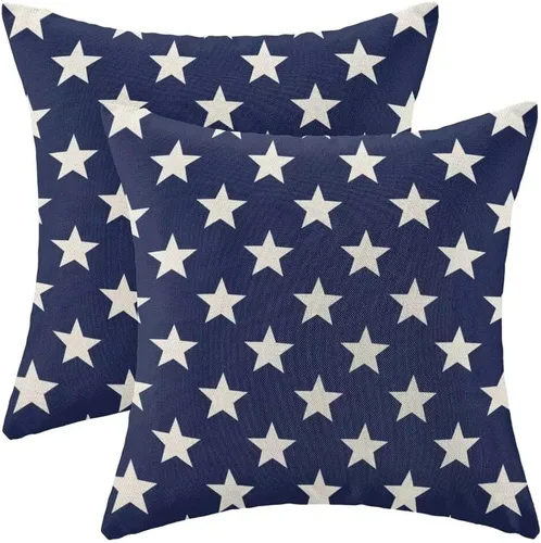 Miniatura 35 de Juego de 2 fundas de almohada decorativas para el 4 de julio, 16 x 16 pulgadas, diseño patriótico de estrellas azul marino del Día