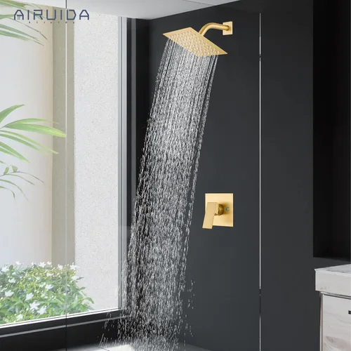 Miniatura 4 de Airuida Juego de grifo de ducha para baño, sistema de ducha de lluvia SUS304 de acero inoxidable con roscas macho, válvula rugosa, kit de molduras