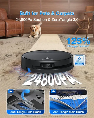 Miniatura 2 de ECOVACS DEEBOT T80S Omni Robot Aspirador y trapeador, succión de 24,800 Pa, mopa de rodillo OZMO de autolimpieza instantánea, mopa de elevación