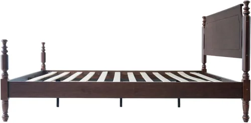 Miniatura 4 de Base de cama de plataforma de madera maciza tamaño King con cabecera y estribo, base de 12 listones fuertes, patas de metal, no necesita somier