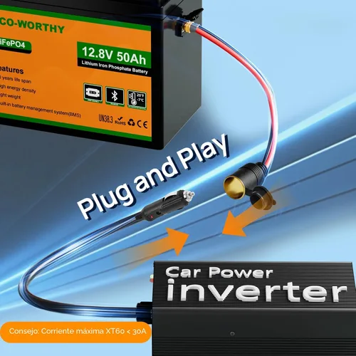 Miniatura 3 de ECO-WORTHY Batería de litio LiFePO4 de 12V 50Ah con interfaz XT60, Bluetooth 5.0, protección a baja temperatura, se conecta al inversor de energía