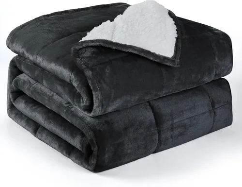 Miniatura 8 de Alomidds Manta con Peso para Adultos, Tamaño Twin 12 lbs Mantas con Peso, Manta Pesada con Forro Polar Suave y Brillante Reversible y Sherpa Cálido