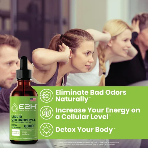 Miniatura 2 de E2H - Gotas líquidas de clorofila, estimulante de energía natural, apoyo al sistema inmunológico y desodorante interno, sabor a menta, 2 onzas