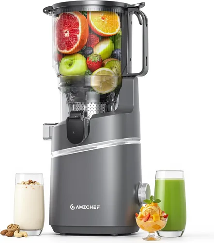 Miniatura 13 de AMZCHEF Máquinas exprimidoras, exprimidor de prensa fría extra de 5.8 pulgadas para verduras y frutas enteras, máquina extractora de jugo