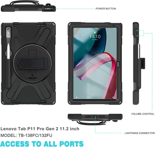 Miniatura 8 de Junfire Funda resistente a prueba de golpes para Lenovo Tab P11 Pro Gen2 de 11.2 pulgadas (TB-132FU/TB-138FC) 2022, funda resistente de servicio
