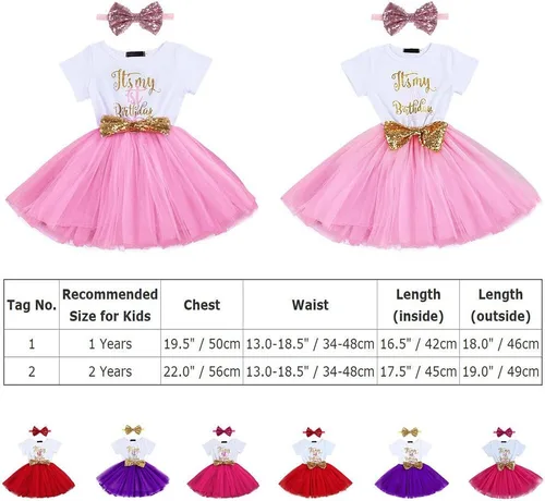 Miniatura 7 de Vestido de tutú de tul con lazo de lentejuelas para recién nacido, con corbatín y texto en inglés "It's My 1st2nd Birthday" para la fiesta