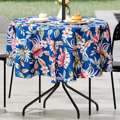 Miniatura 15 de UMINEUX Mantel para exteriores con agujero para sombrilla y cremallera, para primavera/verano, impermeable, para picnic, barbacoa, jardín