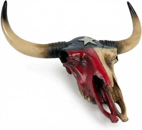 Miniatura 8 de Urbalabs - Escultura de pared de cuernos de calavera de cuerno largo de Texas, animales de taxidermia sintética, decoración de pared occidental