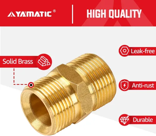 Miniatura 4 de YAMATIC Conector de manguera para lavadora a presión, acoplador macho doble M22-0.551 in de latón macizo, adaptador de extensión de manguera