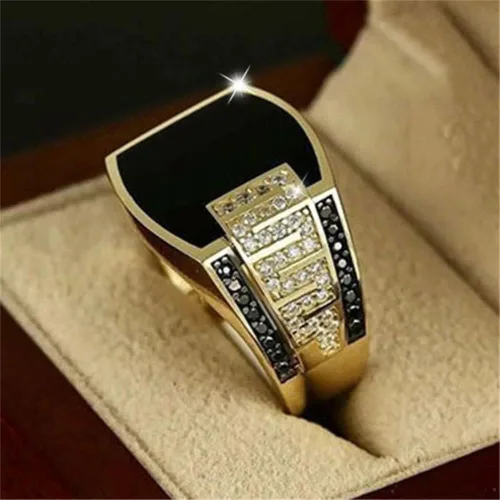 LRGKMCWTOB Anillo unisex retro cuadrado de corte de diamante, ónix negro, ágata de ónix negro, chapado en plata antigua, anillos vintage de circón,