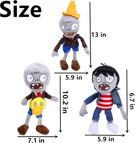 Miniatura 3 de JHESAO Juego de 6 piezas de peluche de plantas y zombis, falda verde de zombies, juguete de cabeza de cono zombi, 1 2 muñecos zombi de pato suave