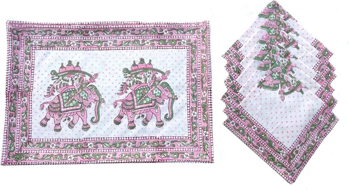 Miniatura 9 de Rastogi Handicrafts Juego de 6 manteles individuales 100 % algodón estilo indio para mesa de comedor y servilletas (azul 1)