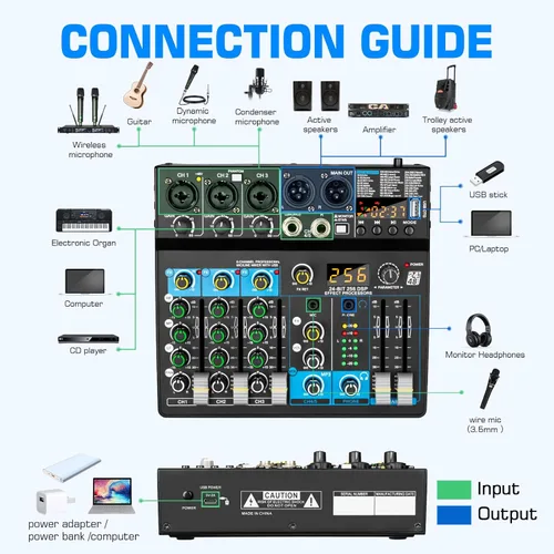 Miniatura 8 de Depusheng Mezclador de audio profesional Digital FX 256-Bit DSP USB Bluetooth MP3 Ordenador DJ Mezclador 5 Canales Interfaz de entrada con 48V