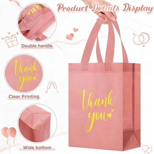 Miniatura 4 de Sweetude 30 Piezas Bolsas de Regalo de Agradecimiento con Asas a Granel Bolsa de Dulces Reutilizable No Tejida Plegable Bolso de Mano para Regalos