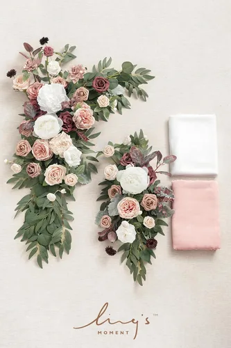 Miniatura 7 de Ling's moment Kit de Flores Artificiales Rosa Malva para Arco de Boda Paquete de 4, 2pcs Arreglo Floral Colgante 2pcs Cortinas de Gasa Ceremonia