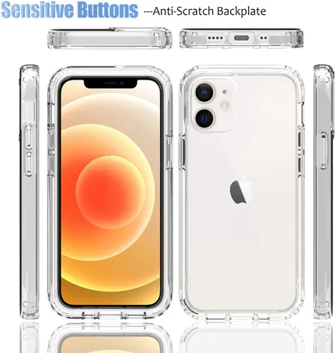 Miniatura 5 de Funda para iPhone 12 Mini con protector de pantalla de vidrio templado, protección de cuerpo completo transparente 360 + TPU suave a prueba