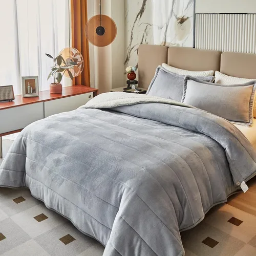 Miniatura 11 de Manta de cama gruesa de franela de lujo de 3 capas, tamaño individual, manta sherpa de terciopelo de felpa suave con 2 fundas de almohada, pesada