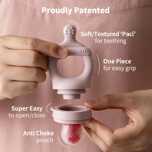 Miniatura 3 de SAMiGO Alimentador de frutas para bebés y conjunto de moldes para paletas de leche materna, mordedor de frutas de silicona, chupete alimentador