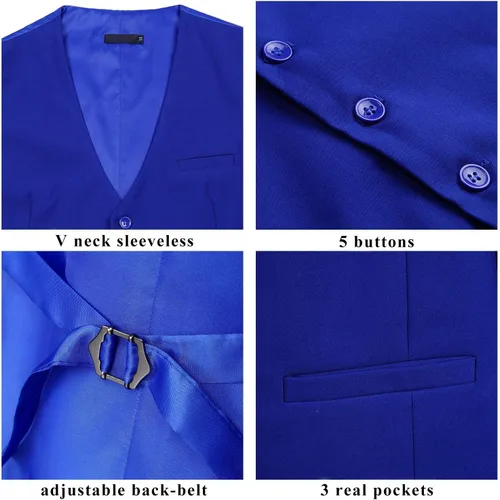 Miniatura 6 de HISDERN Chaleco de traje para hombre con 3 bolsillos para traje o esmoquin