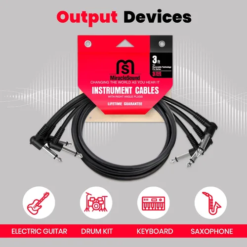 Miniatura 5 de Miracle Sound Cable de guitarra de 3 pies para efectos de pedalera con enchufe de ángulo recto, ideal para guitarra eléctrica y bajo, cable