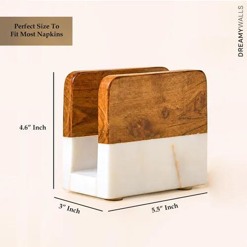 Miniatura 6 de Servilletero de mármol de 5.5 pulgadas para mesa de comedor y encimera de cocina, moderno, vertical, dispensador y soporte de servilletas de madera