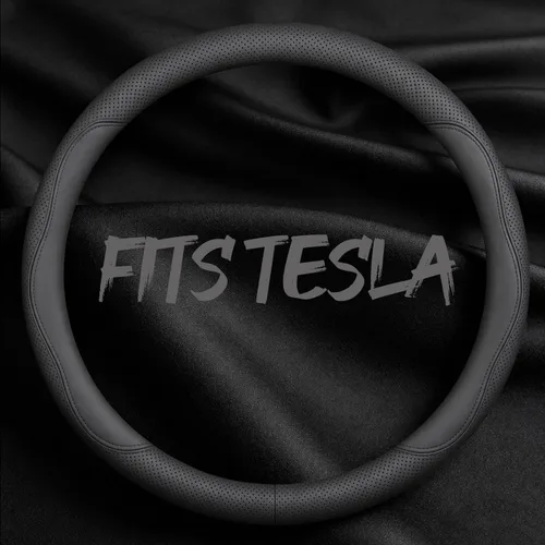 Miniatura 32 de Funda de cuero para volante de automóvil, transpirable, perforada con láser, líneas dobles negras puras, textura premium, 14.5-15 pulgadas