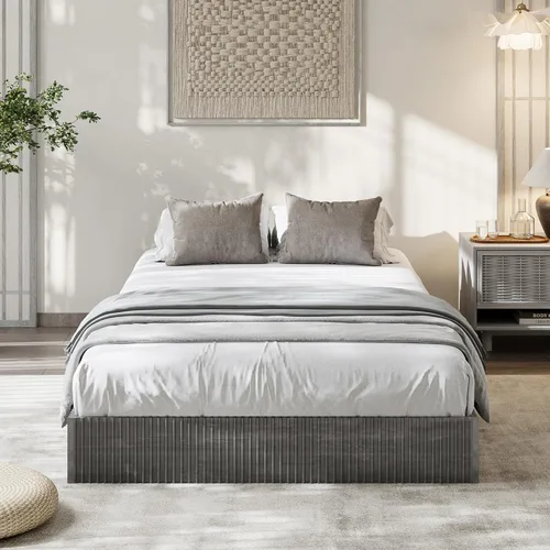Miniatura 3 de Garvee Base de cama individual, plataforma de madera con diseño estriado, marco de cama de perfil bajo, base de cama minimalista sin ruido, fácil