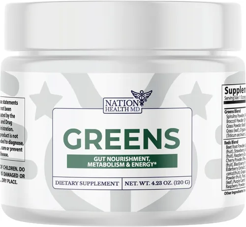 Greens - Superalimento orgánico en polvo súper verdes - Suplementos diarios de verduras y frutas verdes - con probióticos, espirulina, cúrcuma,