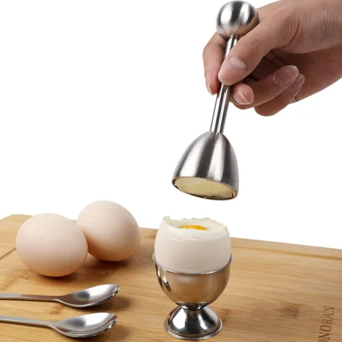 Miniatura 5 de Juego de decoración de galletas de huevo, soporte separador de huevos duros y duros, incluye 4 cucharas de huevos y 4 tazas de huevo, 1 cortador