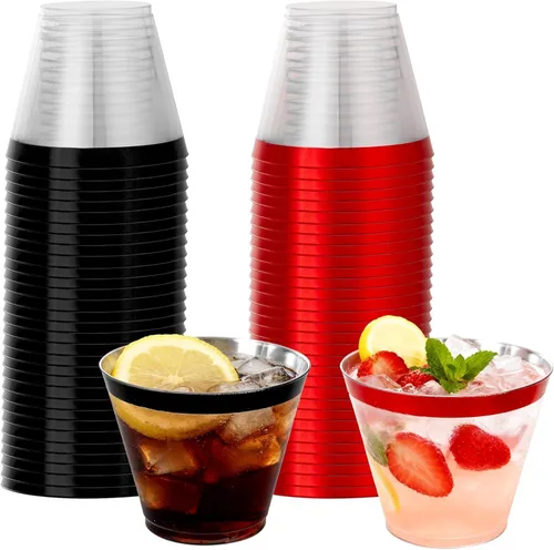 Miniatura 14 de WELLIFE 200 tazas plateadas, vasos de plástico transparente de 9 onzas, copas de vino de plástico desechables, copas de cóctel para fiestas y bodas
