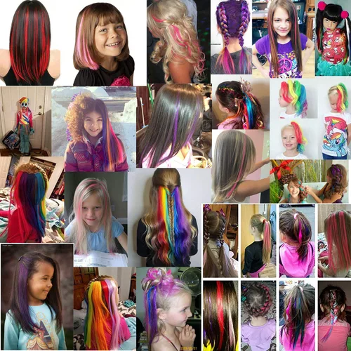Miniatura 8 de 16 extensiones de cabello sintético multicolor de 21 pulgadas con clip para fiesta, accesorios para el cabello para niñas