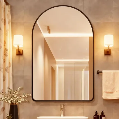 Miniatura 19 de Espejo de Baño Pequeño con Marco de Metal Negro en Arco para Sobre el Fregadero, Espejo Templado Arqueado de 10 x 13 Pulgadas, Espejo de Tocador