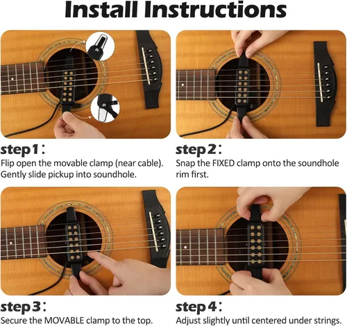 Miniatura 2 de Pastilla de guitarra con clip para guitarra acústica de cuerda de acero (no para clásica) Pastillas de guitarra eléctrica de 38-42 pulg Transductor