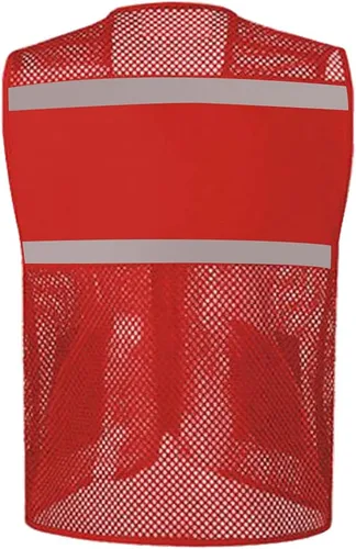 Miniatura 4 de TOPTIE Chaleco de seguridad de malla con cremallera, chaleco de uniforme de voluntario del equipo, chaleco reflectante para correr con bolsillos