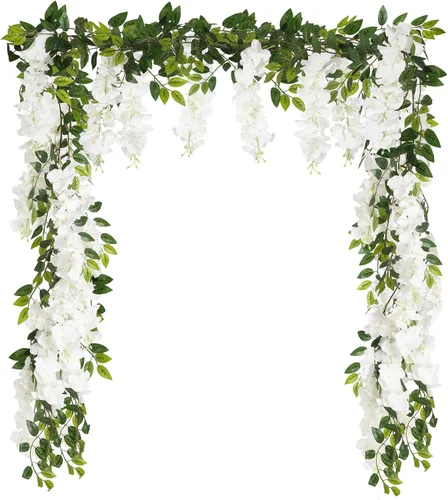 Miniatura 11 de Flores artificiales de seda, guirnalda de glicina de seda, 2 unidades, 5.91 pies, enredaderas de glicina falsas, champán, glicina artificial, vid